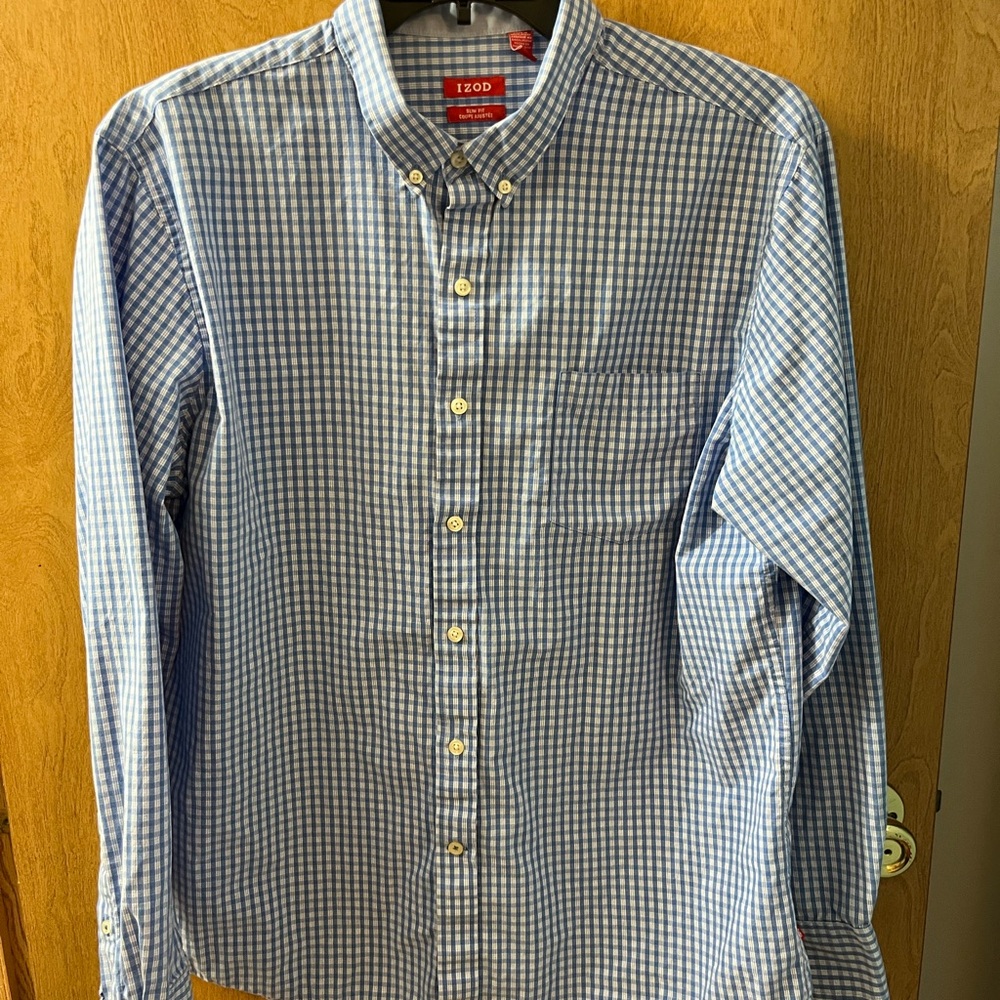 IZOD Blue Checkered Men's Long sleeve Shirt Size XL  Chest Pocket